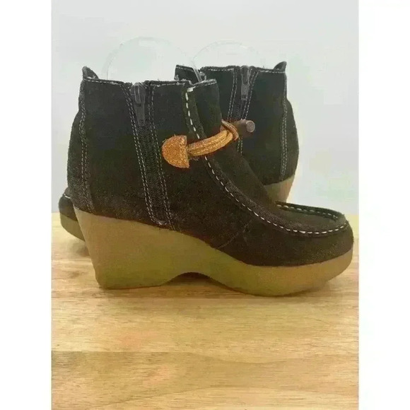 Tommy Girl Brown Suede Wedge Ankle Boots Sherpa Lined Women's Sz 7 Stylish - Picture 6 of 12